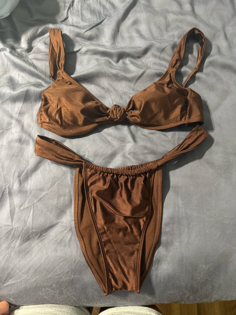 Brown Knot Front Bikini Set